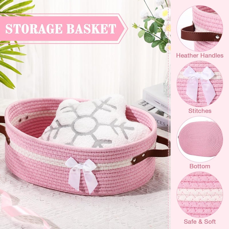 Colingmill Valentine's Day Baskets for Gifts Empty Set Large Gift Baskets Empty with Handles and Wrapping Set Storage 14"x 10"x 5.5" Decorative Chest Box for Presents Wedding Baby Shower(Pink) - Image 3